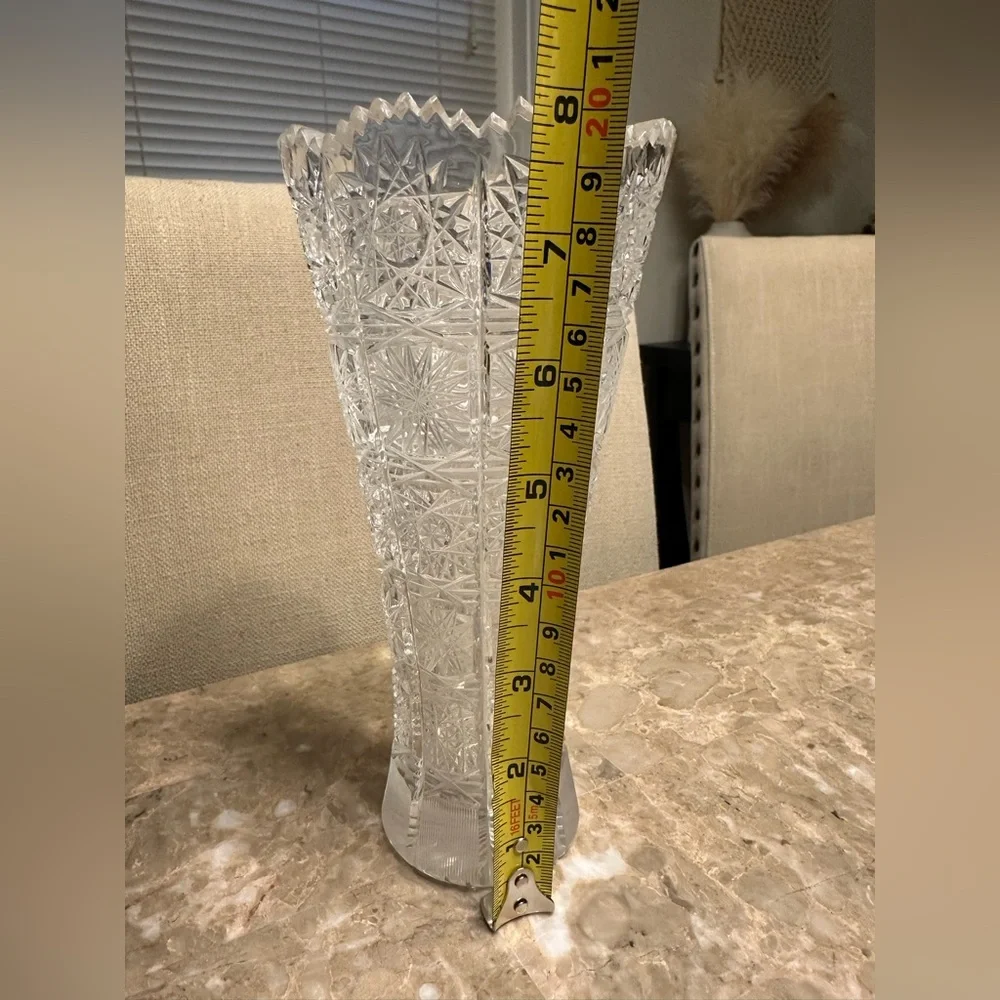 8 Crystal Vase Bohemian Czech Hand Cut Queen Lace 24% Lead